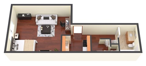 Floor plan for studio, 1 bath, 373 sqft